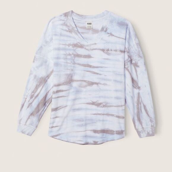 Victoria’s Secret Pink Varsity Terry V Neck Oversized Pullover white artic ice - Picture 10 of 11